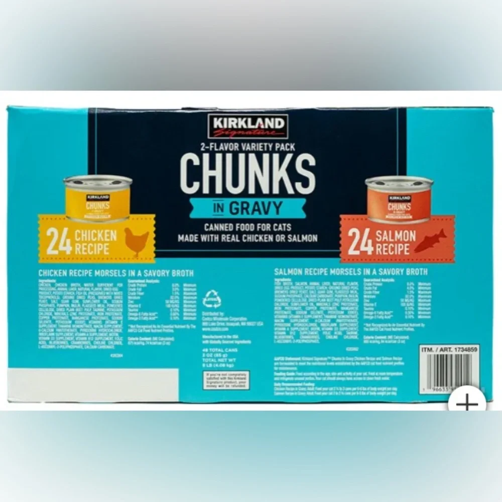 Kirkland Signature Chunks in Gravy, Canned Cat Food Variety Pack, 3 oz, 48-count